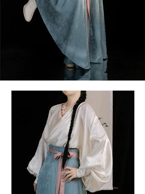 New chinese daily hanfu lumingxi original swinging neck shirt ten broken skirt tang women antique dress