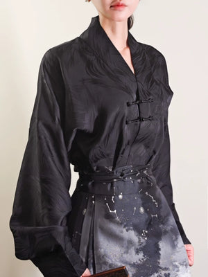 New chinese style matching set adult horse skirt top original aircraft sleeve white shirt black hanfu