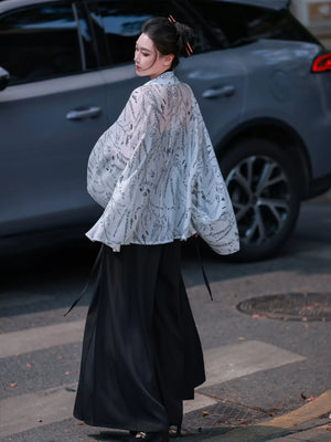 New chinese style simulating dream xuanmo suit original pleated top and elastic waist imitation song dynasty bottoms standing front