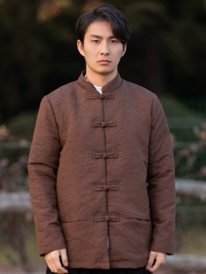 New chinese style velvet tang suit jacket traditional embroidery mandarin collar coat for men back view