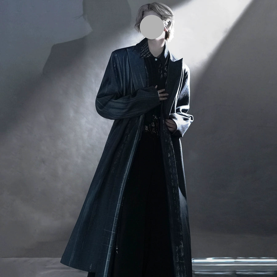 Ink Rhythm – Unisex Wool Coat Set in New Chinese Style | Calligraphy-Inspired Ink Wash Design