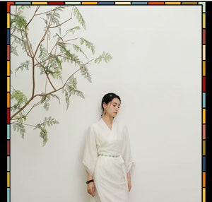 Realm of White – Yunshang Dress | Tibetan-Inspired New Chinese Style V-Neck White Gown - Yandan_Hanfu