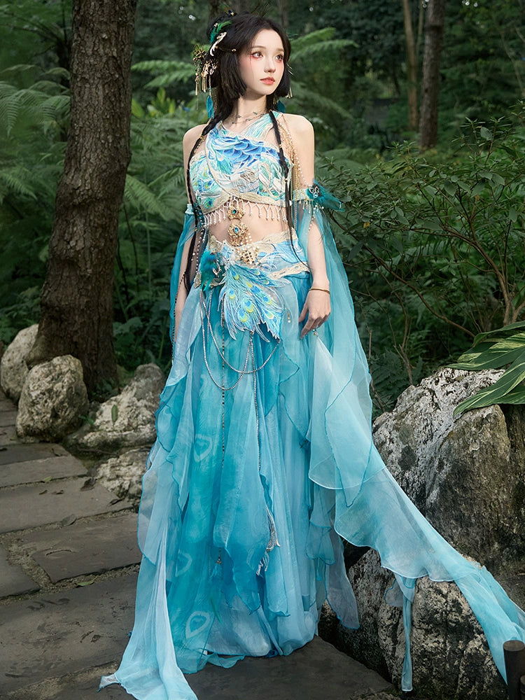 【Dance of the Peacock】 Dunhuang-Inspired Hanfu Set in Ethereal Desert Hues