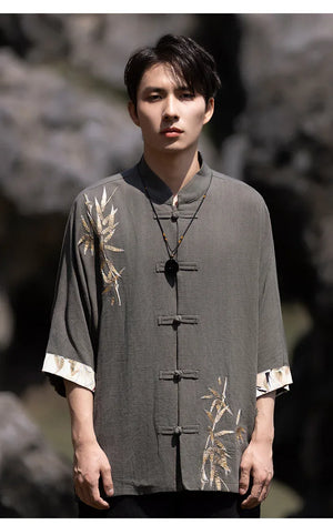 Tang suit men's Chinese style linen embroidered shirt - Yandan_Hanfu