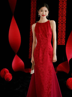 "Happy hairpin" red yarn original improved cheongsam bridal wedding dress toasting dress engagement - Yandan_Hanfu
