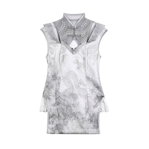 New Chinese style white Dress Cheongsam Maid Apron Short Dress Lolita - Yandan_Hanfu