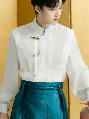 Black modern Hanfu shirt and dragon skirt product detail image