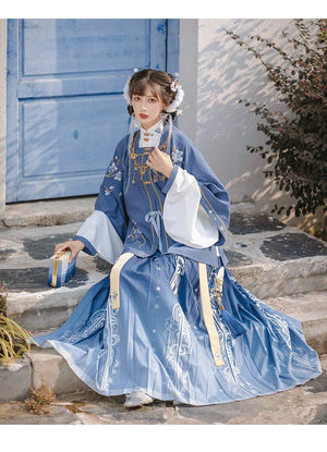 Yuxue Fragrance, Ming-Dynasty short shirt pleated skirt aligned with waist - Yandan_Hanfu