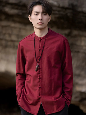 New China Style stand-up collar linen shirt men's Tang suit - Yandan_Hanfu