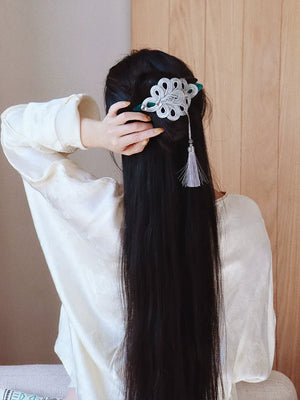 Realm of Grace – New Chinese Style Vintage Hair Claw | Elegant Tassel Shark Clip & Duckbill Barrette - Yandan_Hanfu
