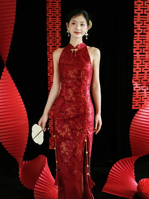 "Jubilee Bell" Red Cheongsam Shawl Bridal Toast Engagement Dress - Yandan_Hanfu