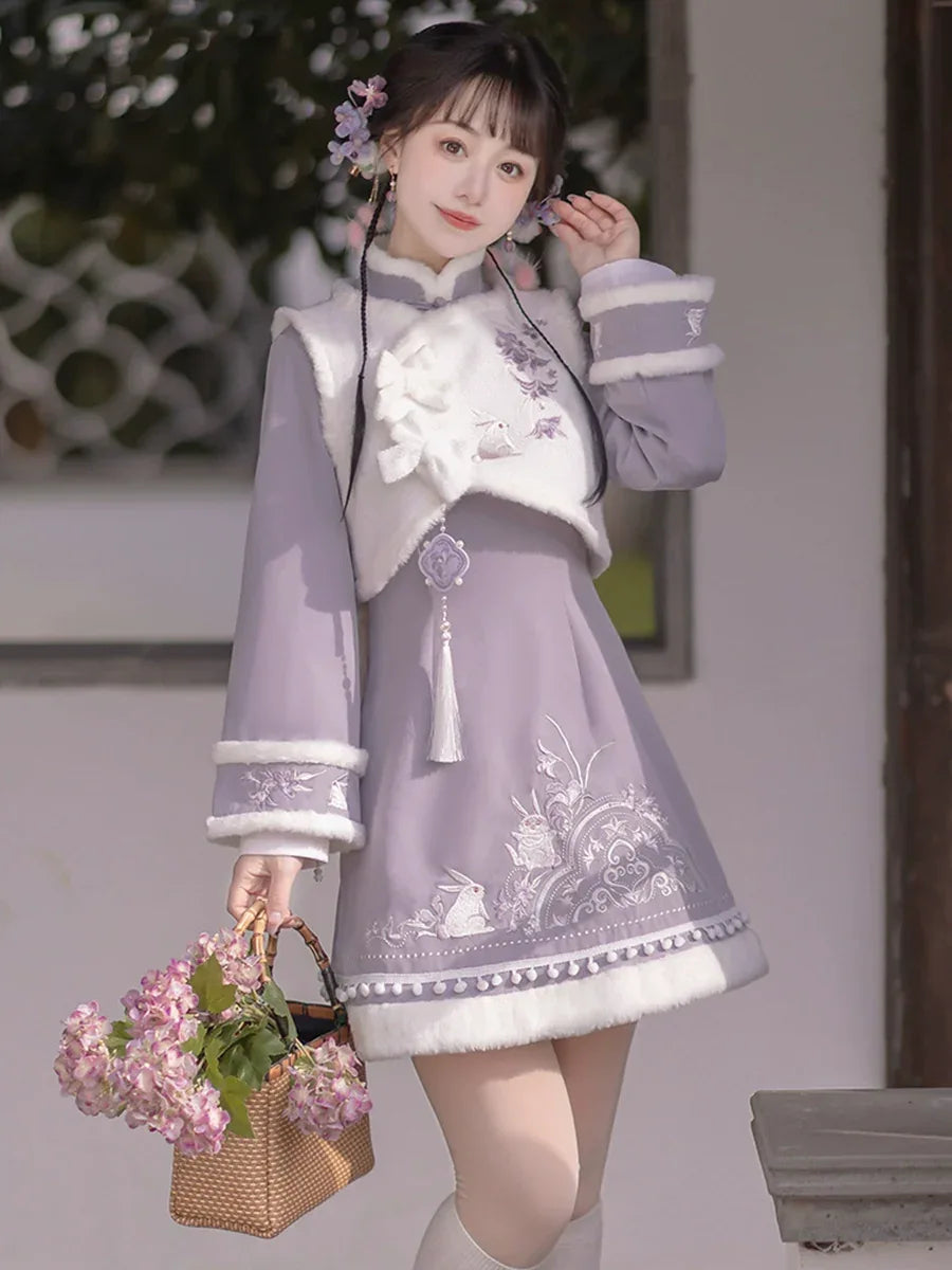 Ziyun Rabbit Hanfu Women's Cheongsam Chinese New Year Set Autumn and Winter - Yandan_Hanfu