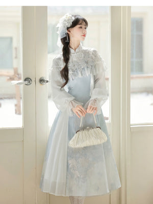 “Lily Dew” Modern Hanfu Ensemble – Elegant New Chinese Style Dress Set for Autumn - Yandan_Hanfu