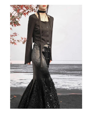 Dark fishtail skirt splicing sequined feather satin skirt - Yandan_Hanfu