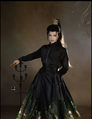 Four Divine Beasts Hanfu Set – Unisex Chinese Shirt & Brocade Horse-Face Skirt in New Style Design - Yandan_Hanfu