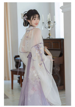Iris Elegance – Violet Embroidered Hanfu Set with Flowing Nine-Panel Skirt | Wei-Jin Inspired