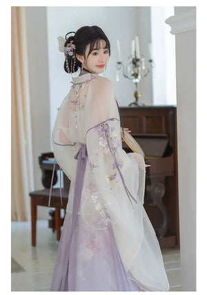Iris Elegance – Violet Embroidered Hanfu Set with Flowing Nine-Panel Skirt | Wei-Jin Inspired - Yandan_Hanfu