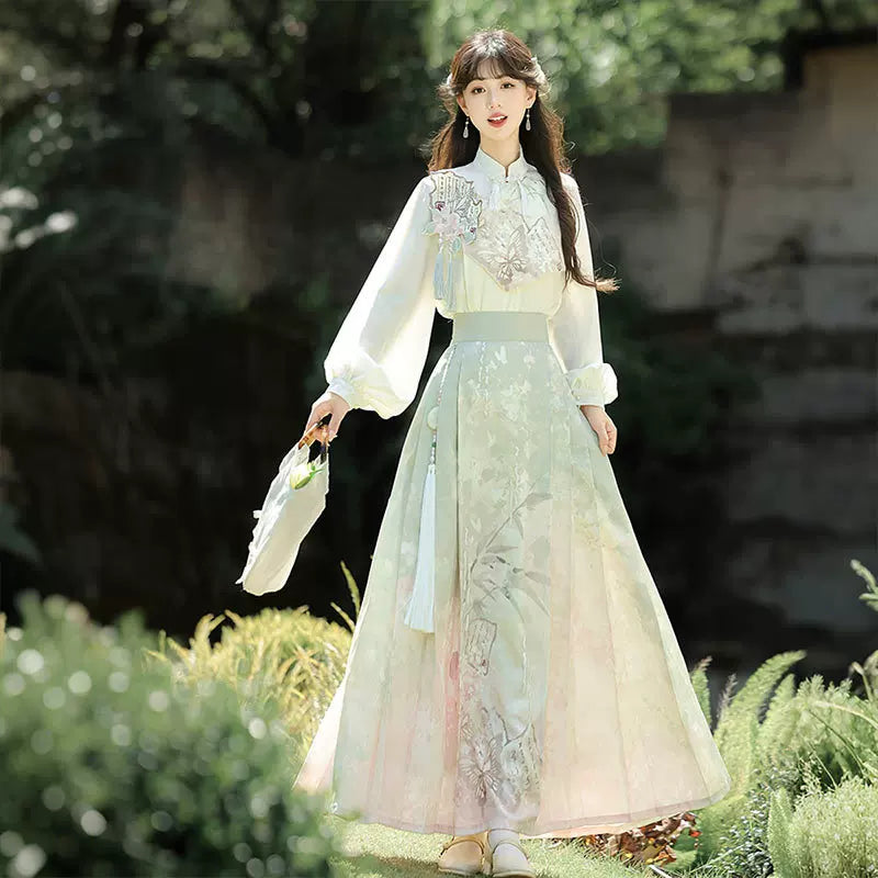 Improved daily Hanfu women's new Chinese style stand-up collar top with horse skirt skirt Han element suit