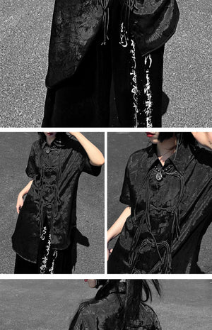 New Chinese style | Klein blue button-down shirt casual all-match shirt suit - Yandan_Hanfu