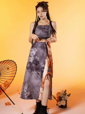 Black&Orange Modern Hanfu(Three Piece Set) - Yandan_Hanfu