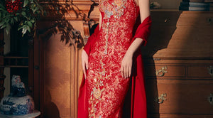 Beloved Dream – New Chinese Red Bridal Qipao/Cheongsam Dress for Engagement, Wedding Toast & Spring Ceremony - Yandan_Hanfu