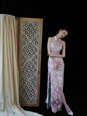 "Pink Bell" Pink Jacquard Bell Cheongsam/Qipao Shawl Bridal Dress - Yandan_Hanfu