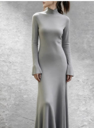 Grey Wool Cape Set – Short Cloak Jacket & Knit Dress | Soft Relaxed Fit - Yandan_Hanfu