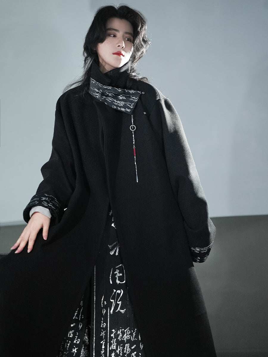 Neu Chinesischen wollmantel schwarz gewebt silber männer und frauen pferd rock jacke