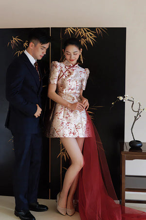 "Little Meixue" Short Bow Cheongsam Bridal Wedding Dress - Yandan_Hanfu