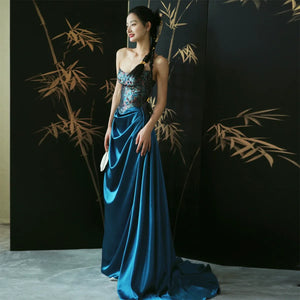 "Sparrow" Jacquard tube bride trailing wedding wedding dress toasting dress engagement - Yandan_Hanfu