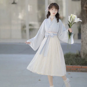 Lolita Daily Blue&Pink Modern Hanfu Women's Chinese Style Dress Lace Dress - Yandan_Hanfu