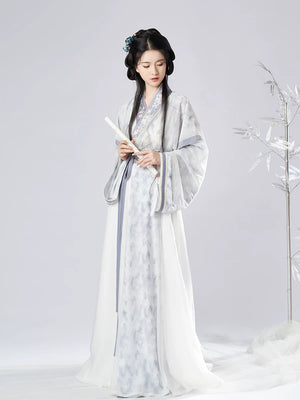 Ink Blue Jin Dynasty Hanfu Separates and 3-Piece Set - skirt or hem detail