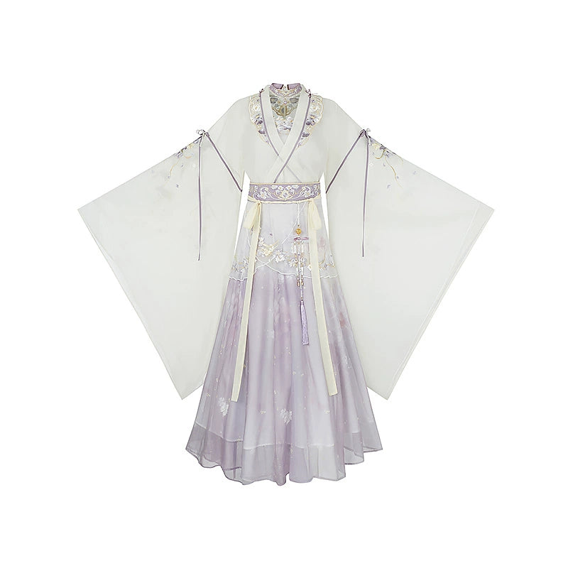 Iris Elegance – Violet Embroidered Hanfu Set with Flowing Nine-Panel Skirt | Wei-Jin Inspired