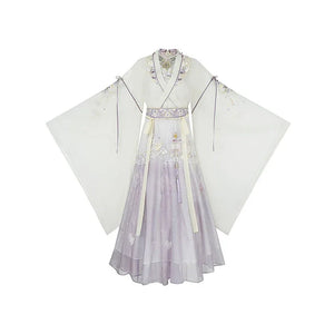 Iris Elegance – Violet Embroidered Hanfu Set with Flowing Nine-Panel Skirt | Wei-Jin Inspired - Yandan_Hanfu