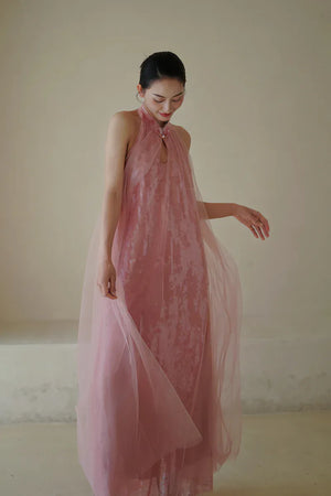 "Bella" pink sequined gauze halter dress bride - Yandan_Hanfu