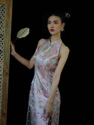 "Pink Bell" Pink Jacquard Bell Cheongsam/Qipao Shawl Bridal Dress - Yandan_Hanfu