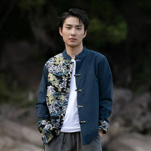 New Chinese style disc button top contrasting coat printing Tang suit men - Yandan_Hanfu