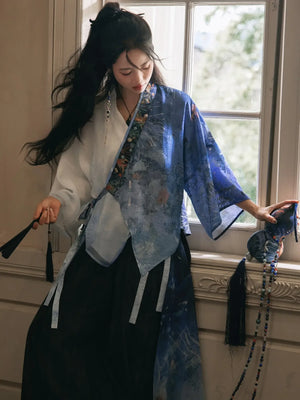 Yulong Dance – Modern Hanfu Set | Embroidered Cross-Collar Dao Robe with Loose Pants (Spring & Autumn) - Yandan_Hanfu