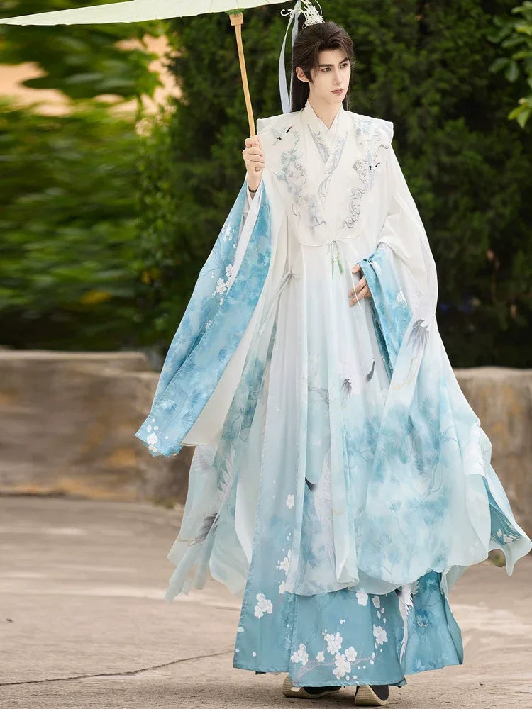 Pine & Crane – Unisex Modern Hanfu Cape | Elegant Ming-Style Cross-Collar Cloak for Spring & Autumn - Yandan_Hanfu