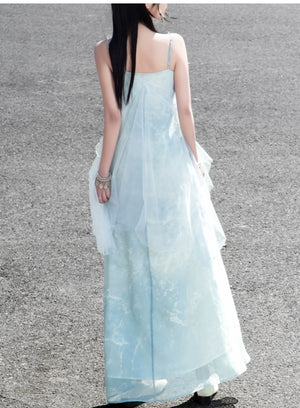 The legend of the blue sea Suspender skirt Fresh seaside holiday dress Long dress Versatile and thin - Yandan_Hanfu