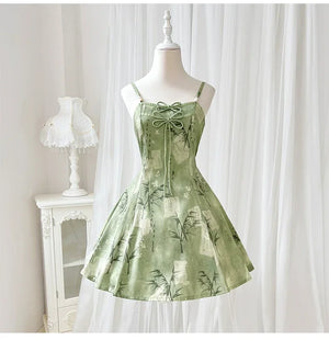 【Whisper of Bamboo】 Sweet Hanfu-Inspired Dress – Modern Chinese Style with Camisole Design - Yandan_Hanfu