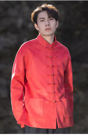 New Chinese style disc button top jacket Chinese New Year red Tang suit men - Yandan_Hanfu