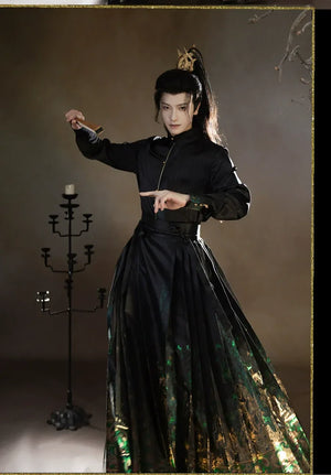 Four Divine Beasts Hanfu Set – Unisex Chinese Shirt & Brocade Horse-Face Skirt in New Style Design - Yandan_Hanfu