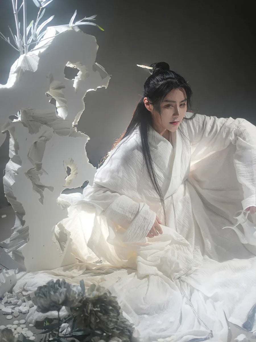 Taoist robe cotton and linen white spring and summer fairy energy Hanfu for men and women - Yandan_Hanfu