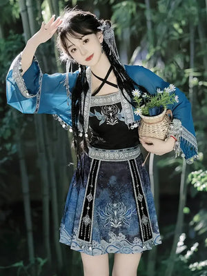 Silver Bell Hanfu Women's Han Element Improved Top Half Skirt Ancient Clothing Full Set Miao Xinjiang Exotic Style Daily - Yandan_Hanfu