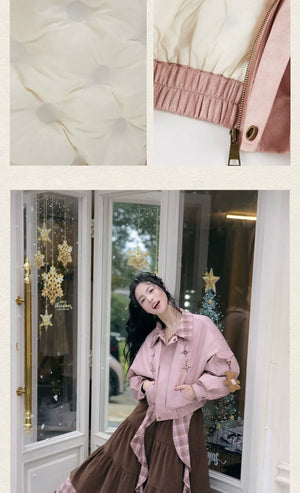 “Cinnamon Latte” – Winter Down Jacket & Skirt Set | Faux Leather Finish - Yandan_Hanfu