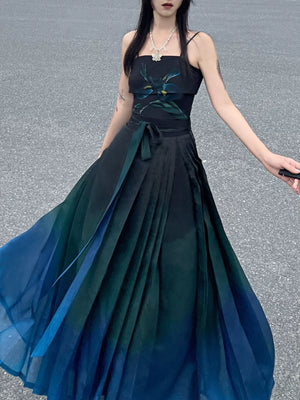 Chinese Blue Green Mamian Skirt Women's Set Hanfu Daily Commuting Half Skirt Women - Yandan_Hanfu