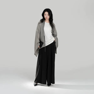 Fuyue – Wei & Northern Dynasties Inspired Modern Hanfu | Pleated Outer Top with Round-Neck Short Sleeve T-Shirt & Song Pants - Yandan_Hanfu