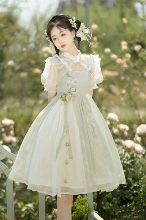 Chinese style green lolita hanfu wind lily sweet girl han element green dress - Yandan_Hanfu