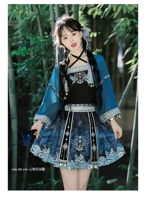 Silver Bell Hanfu Women's Han Element Improved Top Half Skirt Ancient Clothing Full Set Miao Xinjiang Exotic Style Daily - Yandan_Hanfu